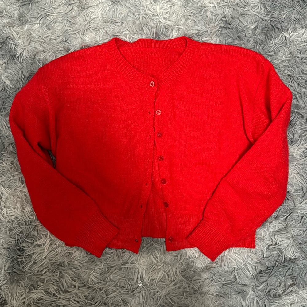 Solid color crew neck cardigan